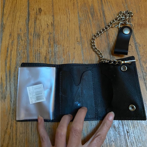 Brutus on motorcycle leather trifold wallet with chain popeye olive oyl cartoons - Picture 4 of 6